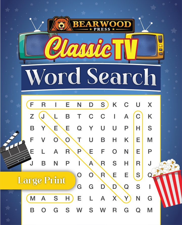 Cover of Classic TV Word Search, a spiral-bound large-print puzzle book from Bearwood Press.