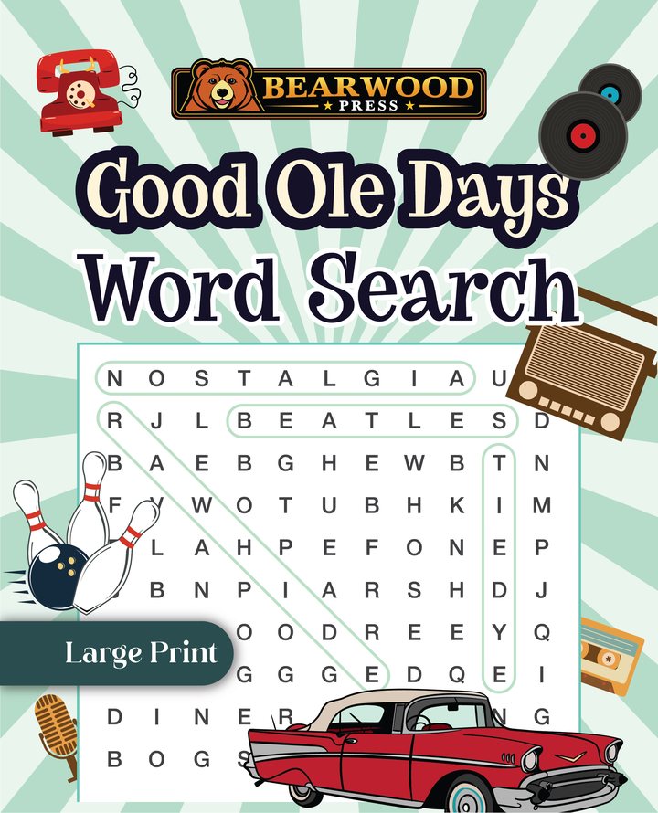 Cover of Good Ole Days Word Search, a spiral-bound large-print puzzle book from Bearwood Press.
