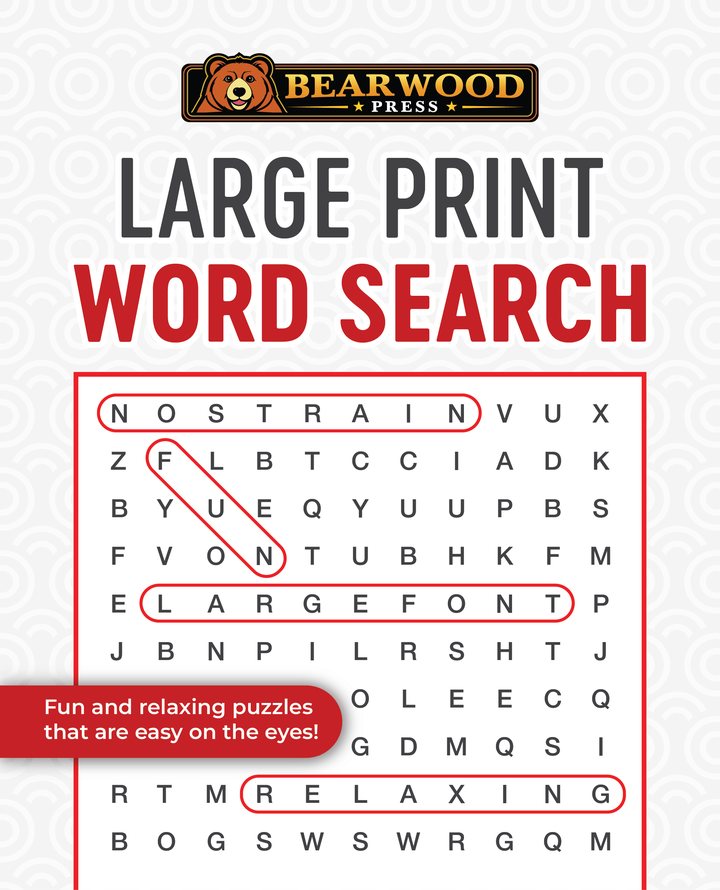 Cover of Large Print Word Search, a spiral-bound large-print puzzle book from Bearwood Press.